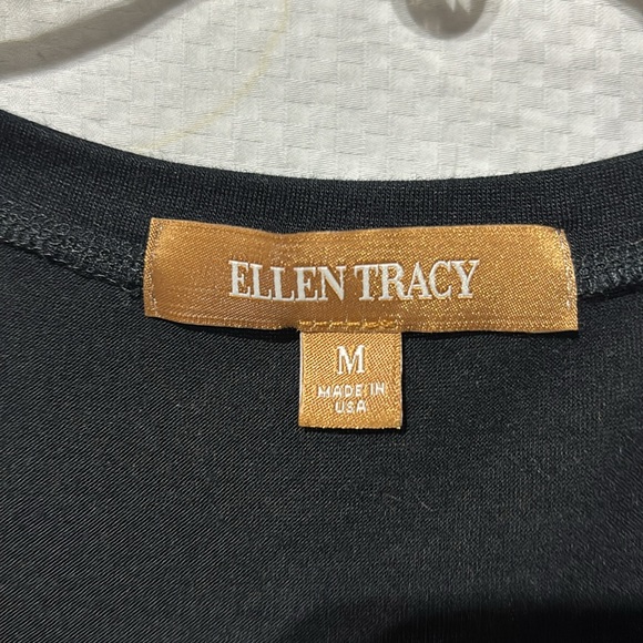 Ellen Tracy M black short sleeve t silver sequined front pocket rayon spandex - Picture 2 of 7
